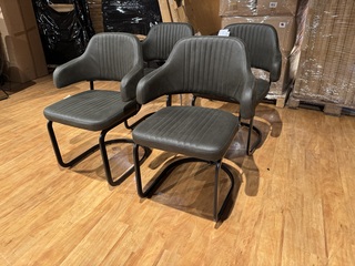 Set van 6 eetkamerstoelen, groen/moss microvezelstof, metalen onderste